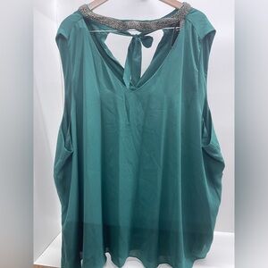 Torrid Green Sleeveless Tie-Back Blouse With Beaded Sequin Neck